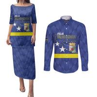 Felis Dia di Bandera Curacao Couples Matching Puletasi and Long Sleeve Button Shirt Flag Proud - Wonder Print Shop
