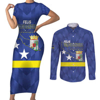 Felis Dia di Bandera Curacao Couples Matching Short Sleeve Bodycon Dress and Long Sleeve Button Shirt Flag Proud - Wonder Print Shop