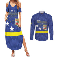 Felis Dia di Bandera Curacao Couples Matching Summer Maxi Dress and Long Sleeve Button Shirt Flag Proud - Wonder Print Shop