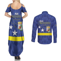 Felis Dia di Bandera Curacao Couples Matching Summer Maxi Dress and Long Sleeve Button Shirt Flag Proud - Wonder Print Shop
