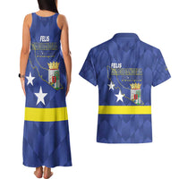 Felis Dia di Bandera Curacao Couples Matching Tank Maxi Dress and Hawaiian Shirt Flag Proud - Wonder Print Shop