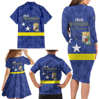 Felis Dia di Bandera Curacao Family Matching Long Sleeve Bodycon Dress and Hawaiian Shirt Flag Proud - Wonder Print Shop