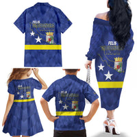 Felis Dia di Bandera Curacao Family Matching Off The Shoulder Long Sleeve Dress and Hawaiian Shirt Flag Proud - Wonder Print Shop