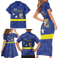 Felis Dia di Bandera Curacao Family Matching Short Sleeve Bodycon Dress and Hawaiian Shirt Flag Proud - Wonder Print Shop