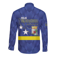 Felis Dia di Bandera Curacao Long Sleeve Button Shirt Flag Proud - Wonder Print Shop