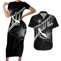 Custom Curacao Football Couples Matching Short Sleeve Bodycon Dress and Hawaiian Shirt Go La Familia Azul Black Style - Wonder Print Shop
