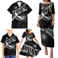 Custom Curacao Football Family Matching Puletasi and Hawaiian Shirt Go La Familia Azul Black Style - Wonder Print Shop