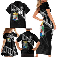 Custom Curacao Football Family Matching Short Sleeve Bodycon Dress and Hawaiian Shirt Go La Familia Azul Black Style - Wonder Print Shop