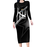 Custom Curacao Football Long Sleeve Bodycon Dress Go La Familia Azul Black Style - Wonder Print Shop