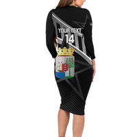 Custom Curacao Football Long Sleeve Bodycon Dress Go La Familia Azul Black Style - Wonder Print Shop