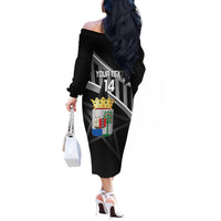 Custom Curacao Football Off The Shoulder Long Sleeve Dress Go La Familia Azul Black Style - Wonder Print Shop