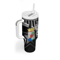 Custom Curacao Football Tumbler With Handle Go La Familia Azul Black Style - Wonder Print Shop