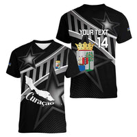 Custom Curacao Football Women V-Neck T-Shirt Go La Familia Azul Black Style - Wonder Print Shop