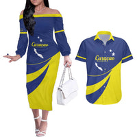 Custom Baseball Curacao Couples Matching Off The Shoulder Long Sleeve Dress and Hawaiian Shirt Go Champions Korsou Curve Vibes - Wonder Print Shop