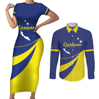 Custom Baseball Curacao Couples Matching Short Sleeve Bodycon Dress and Long Sleeve Button Shirt Go Champions Korsou Curve Vibes - Wonder Print Shop