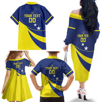 Custom Baseball Curacao Family Matching Off The Shoulder Long Sleeve Dress and Hawaiian Shirt Go Champions Korsou Curve Vibes - Wonder Print Shop