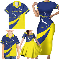 Custom Baseball Curacao Family Matching Short Sleeve Bodycon Dress and Hawaiian Shirt Go Champions Korsou Curve Vibes - Wonder Print Shop