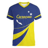 Custom Baseball Curacao Women V-Neck T-Shirt Go Champions Korsou Curve Vibes - Wonder Print Shop