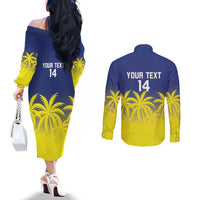 Custom Baseball Curacao Couples Matching Off The Shoulder Long Sleeve Dress and Long Sleeve Button Shirt 2025 Korsou de Palmbomen - Wonder Print Shop
