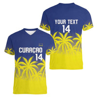 Custom Baseball Curacao Women V-Neck T-Shirt 2025 Korsou de Palmbomen - Wonder Print Shop