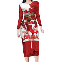 Canada Day Proud 2026 Long Sleeve Bodycon Dress Canadian Moose Soccer Is Coming Home