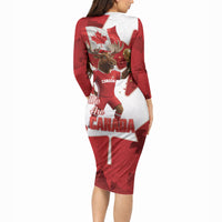 Canada Day Proud 2026 Long Sleeve Bodycon Dress Canadian Moose Soccer Is Coming Home