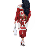 Canada Day Proud 2026 Off The Shoulder Long Sleeve Dress Canadian Moose Soccer Is Coming Home