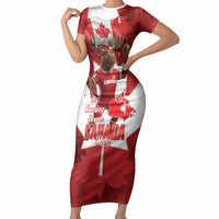 Canada Day Proud 2026 Short Sleeve Bodycon Dress Canadian Moose Soccer Is Coming Home