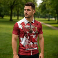 Canada Day Proud 2026 Zipper Polo Shirt Canadian Moose Soccer Is Coming Home