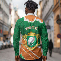 Cote d'Ivoire Independence Day Personalized Long Sleeve Button Shirt 1960 Proud Coat Of Arms Grunge Style