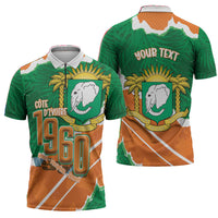 Cote d'Ivoire Independence Day Personalized Zipper Polo Shirt 1960 Proud Coat Of Arms Grunge Style