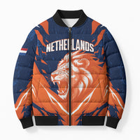 Custom Netherlands 2026 Football Bomber Puffer Jacket Go Oranje Majestic Lion
