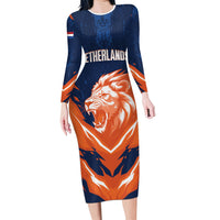 Custom Netherlands 2026 Football Long Sleeve Bodycon Dress Go Oranje Majestic Lion
