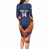Custom Netherlands 2026 Football Long Sleeve Bodycon Dress Go Oranje Majestic Lion