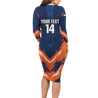 Custom Netherlands 2026 Football Long Sleeve Bodycon Dress Go Oranje Majestic Lion