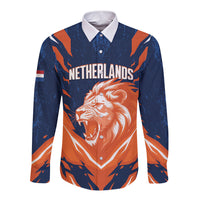 Custom Netherlands 2026 Football Long Sleeve Button Shirt Go Oranje Majestic Lion
