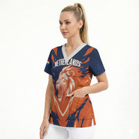 Custom Netherlands 2026 Football Scrub Top Go Oranje Majestic Lion
