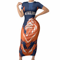 Custom Netherlands 2026 Football Short Sleeve Bodycon Dress Go Oranje Majestic Lion