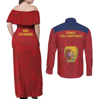 Spain Football Couples Matching Off Shoulder Maxi Dress and Long Sleeve Button Shirt 4th We Are The Champions - Wonder Print Shop