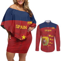 Spain Football Couples Matching Off Shoulder Short Dress and Long Sleeve Button Shirt 4th We Are The Champions - Wonder Print Shop