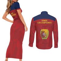 Spain Football Couples Matching Short Sleeve Bodycon Dress and Long Sleeve Button Shirt 4th We Are The Champions - Wonder Print Shop