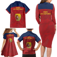 Spain Football Family Matching Long Sleeve Bodycon Dress and Hawaiian Shirt 4th We Are The Champions - Wonder Print Shop