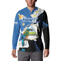 Personalized Nicaragua Independence Day Button Sweatshirt Nicaraguan Guardabarranco Mix Sacuanjoche Flowers - Wonder Print Shop