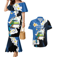Personalized Nicaragua Independence Day Couples Matching Mermaid Dress and Hawaiian Shirt Nicaraguan Guardabarranco Mix Sacuanjoche Flowers - Wonder Print Shop