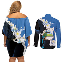 Personalized Nicaragua Independence Day Couples Matching Off Shoulder Short Dress and Long Sleeve Button Shirt Nicaraguan Guardabarranco Mix Sacuanjoche Flowers - Wonder Print Shop