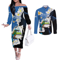 Personalized Nicaragua Independence Day Couples Matching Off The Shoulder Long Sleeve Dress and Long Sleeve Button Shirt Nicaraguan Guardabarranco Mix Sacuanjoche Flowers