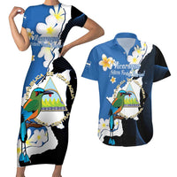 Personalized Nicaragua Independence Day Couples Matching Short Sleeve Bodycon Dress and Hawaiian Shirt Nicaraguan Guardabarranco Mix Sacuanjoche Flowers - Wonder Print Shop
