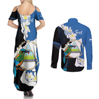 Personalized Nicaragua Independence Day Couples Matching Summer Maxi Dress and Long Sleeve Button Shirt Nicaraguan Guardabarranco Mix Sacuanjoche Flowers - Wonder Print Shop