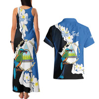 Personalized Nicaragua Independence Day Couples Matching Tank Maxi Dress and Hawaiian Shirt Nicaraguan Guardabarranco Mix Sacuanjoche Flowers - Wonder Print Shop