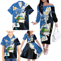 Personalized Nicaragua Independence Day Family Matching Off The Shoulder Long Sleeve Dress and Hawaiian Shirt Nicaraguan Guardabarranco Mix Sacuanjoche Flowers - Wonder Print Shop